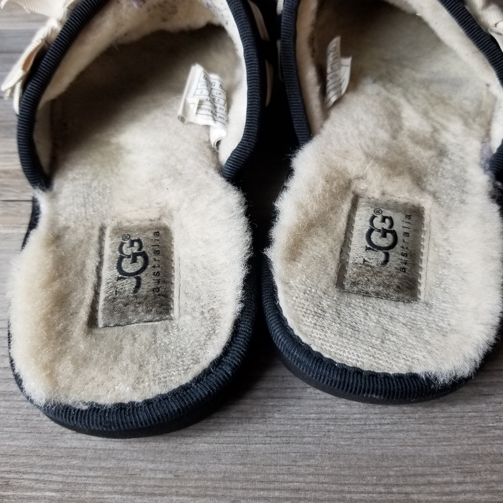 Ugg Suede Ribbon Bow Faux Fur Lined Slip On Scuff Slippers - Picture 7 of 10